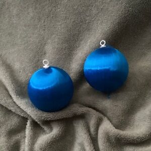 Vintage Blue Satin Christmas Ornaments Unbreakable 3” Tall